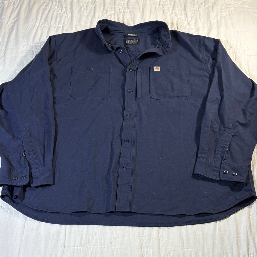 Carhartt Men's Navy Rugged Flex Relaxed Fit Canvas Work Shirt Jacket Size 3XL‎